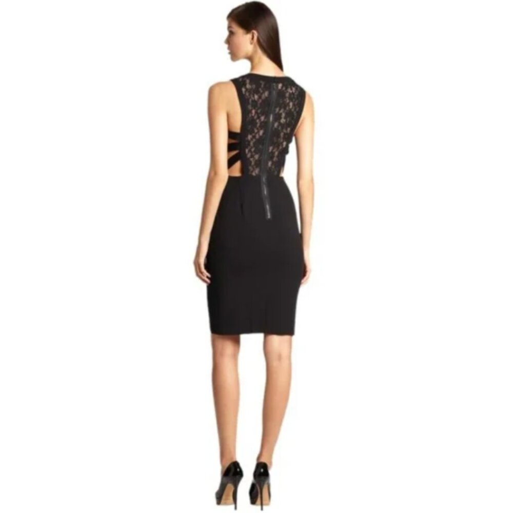 BCBGMaxAzria Black Lace Cutout Back Sheath Cocktail Dress